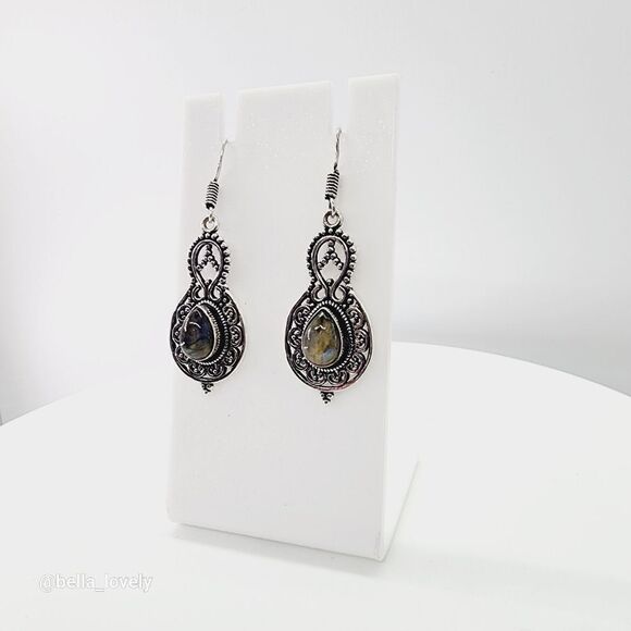 Labradorite Handmade Drop Dangle Earrings Jewelry 1.8" - Picture 6 of 6